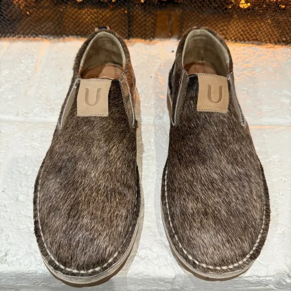 Uwezo Men's Luxury Cowhide Calf Hair Slip On Loafer Shoes Size 11 Made In Kenya